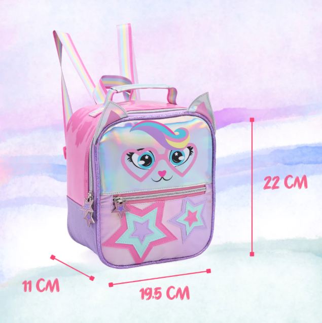 Mochila Escolar Gatinha Estrela Escolar Lancheira e Estojo Bolsa De Rodinha Menina Feminina