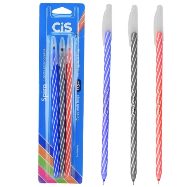 Caneta Esferográfica Spiro Cis - Conjunto Com 3 Cores
