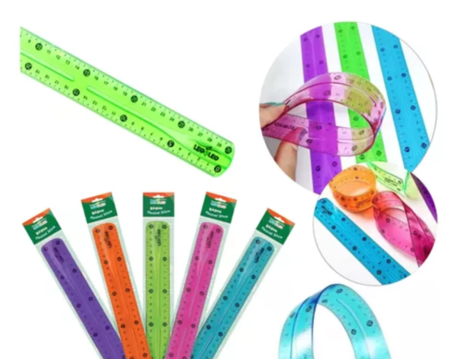 Régua escolar flexível 30cm colorida