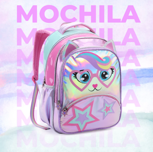 Mochila Escolar Gatinha Estrela Escolar Lancheira e Estojo Bolsa De Rodinha Menina Feminina