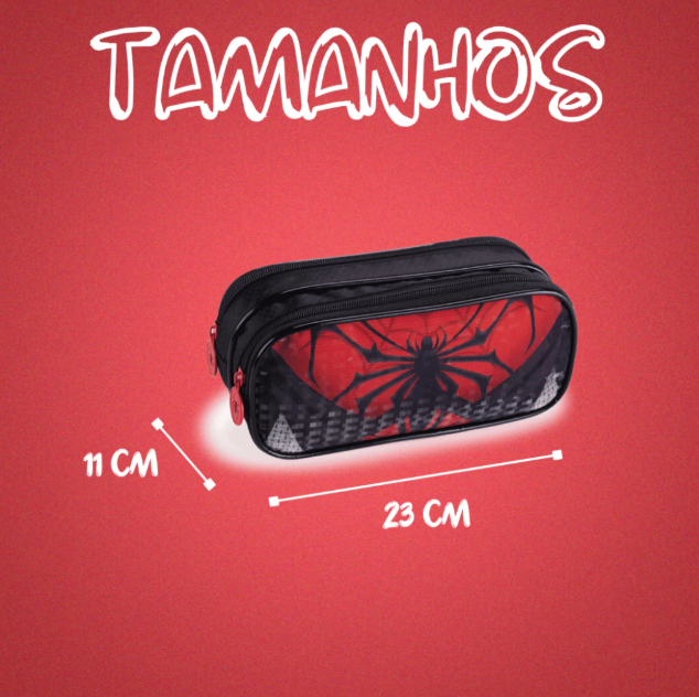 Mochila Escolar Infantil Spider Aranha Menino Lancheira Estojo Duplo Resistente Premium